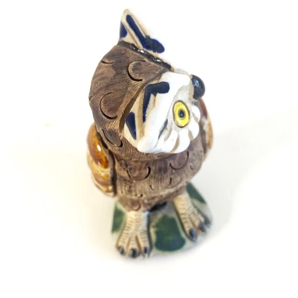 Cute Ceramic Hand Painted and Carved Owl Figurine Marked 3” Tall - Picture 4 of 9